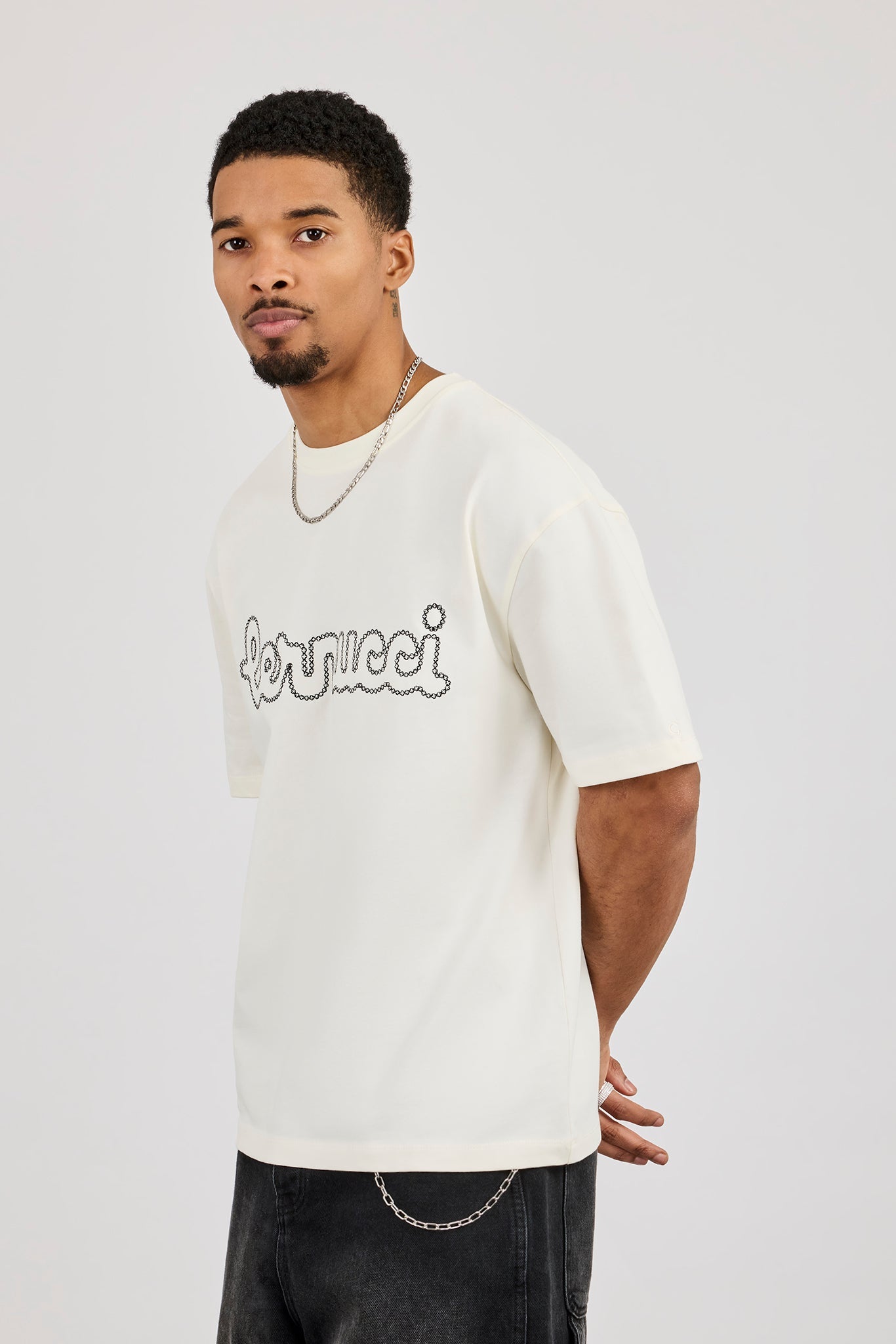 Regular Logo Motif Stitch T-Shirt - Off White